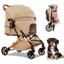 Pet Stroller with One-Click Folding & Storage Basket, for Small and Medium Dogs Up to 44lbs, Secure Zip Mesh Entry, Breathable & Washable for Cats,beige, Standard