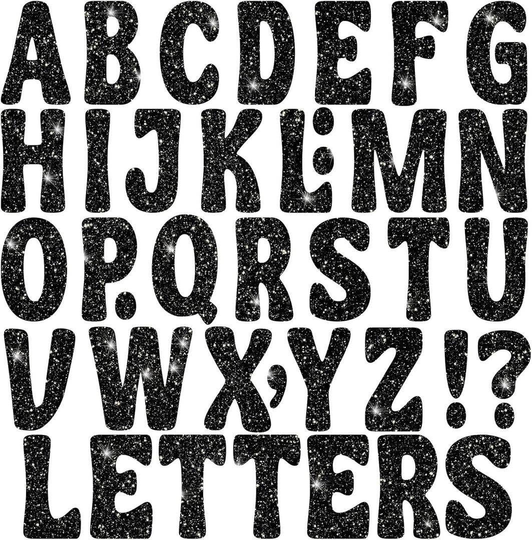 128 PCS Glitter Letter Stickers, 4 Inch Large Alphabet Stickers, Self-Adhesive Capital Letters for Bulletin Board, Poster Board, Classroom Decor, Birthday Party, Wedding, Mailbox DIY Crafts (Black)
