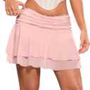 RoseSeek Women's Lace Mesh Y2K Going Out Skirts Layered Ruched Ruffle Low Waist Mini Skirt Coquette Streetwear Skirt Skort (Light Pink)