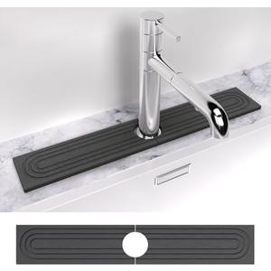 TOOVEM Kitchen Sink Splash Guard, Diatomite Fast Drying Stone Sink Mat, 23.6 x 4 inches Absorbent Mat Protectors, Dark Grey