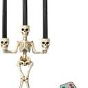 KI Store Skeleton Candelabra with Black LED Candles Set 20-Inch Gothic Decorations for Halloween Fireplace Mantel Table Centerpieces (White)