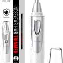 Ear and Nose Hair Trimmer Clipper - 2025 Professional Painless Eyebrow & Facial Hair Trimmer for Men Women, Battery-Operated Trimmer with IPX7 Waterproof, Dual Edge Blades for Easy Cleansing White