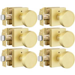 Goldenwarm Gold Door Knobs Interior, Brushed Gold Door Knobs Square Privacy Door Knob for Bedroom Bathroom, Modern Heavy Duty Interior Doorknobs - 6 Pack Zinc-Alloy