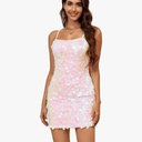 Sequin Dress for Women Spaghetti Strap Sexy Dresses Glitter Sparkly Mini Dress, Small