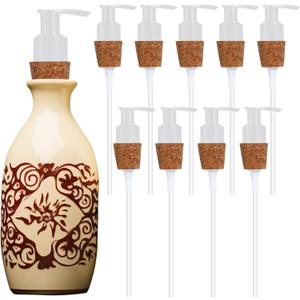 Tioncy 10 Pcs Soap Dispenser Pump with Cork Stopper Easy Press in Replacement Soap Pump Dispenser for Bottles Mason DIY Soap Lotion Jars (White)