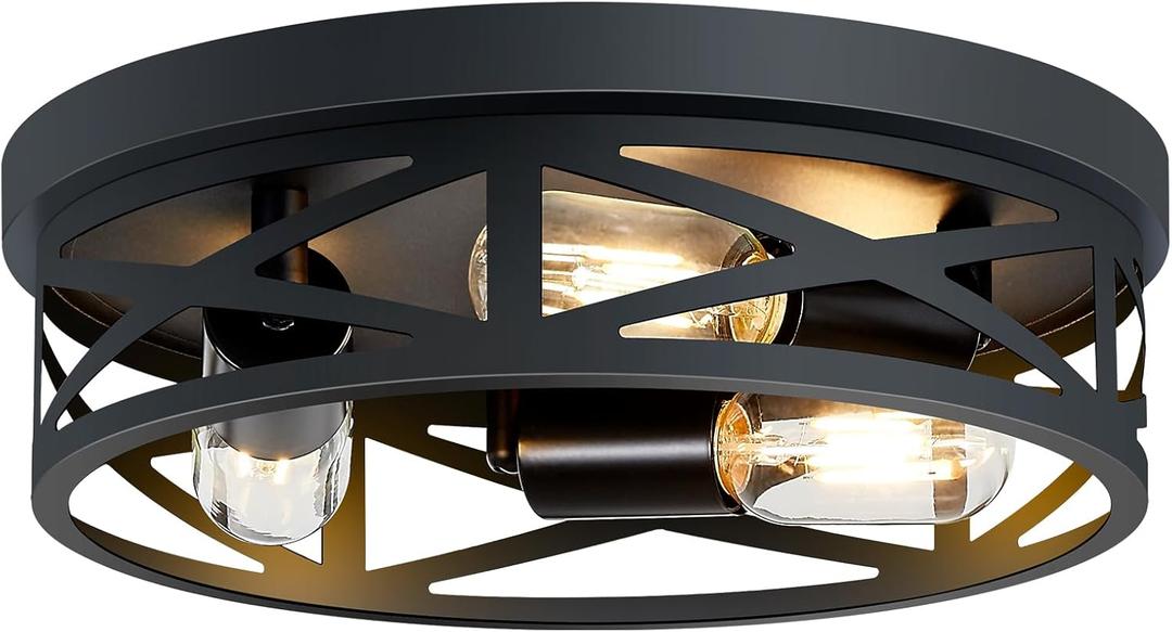 Flush Mount Ceiling Light Fixture,3-Light Ceiling Light Fixture,Black Hallway Light Fixtures Ceiling,Light Fixtures Ceiling Mount for Kitchen,Farmhouse,Hall,Bedroom,Bathroom (1 Pack)