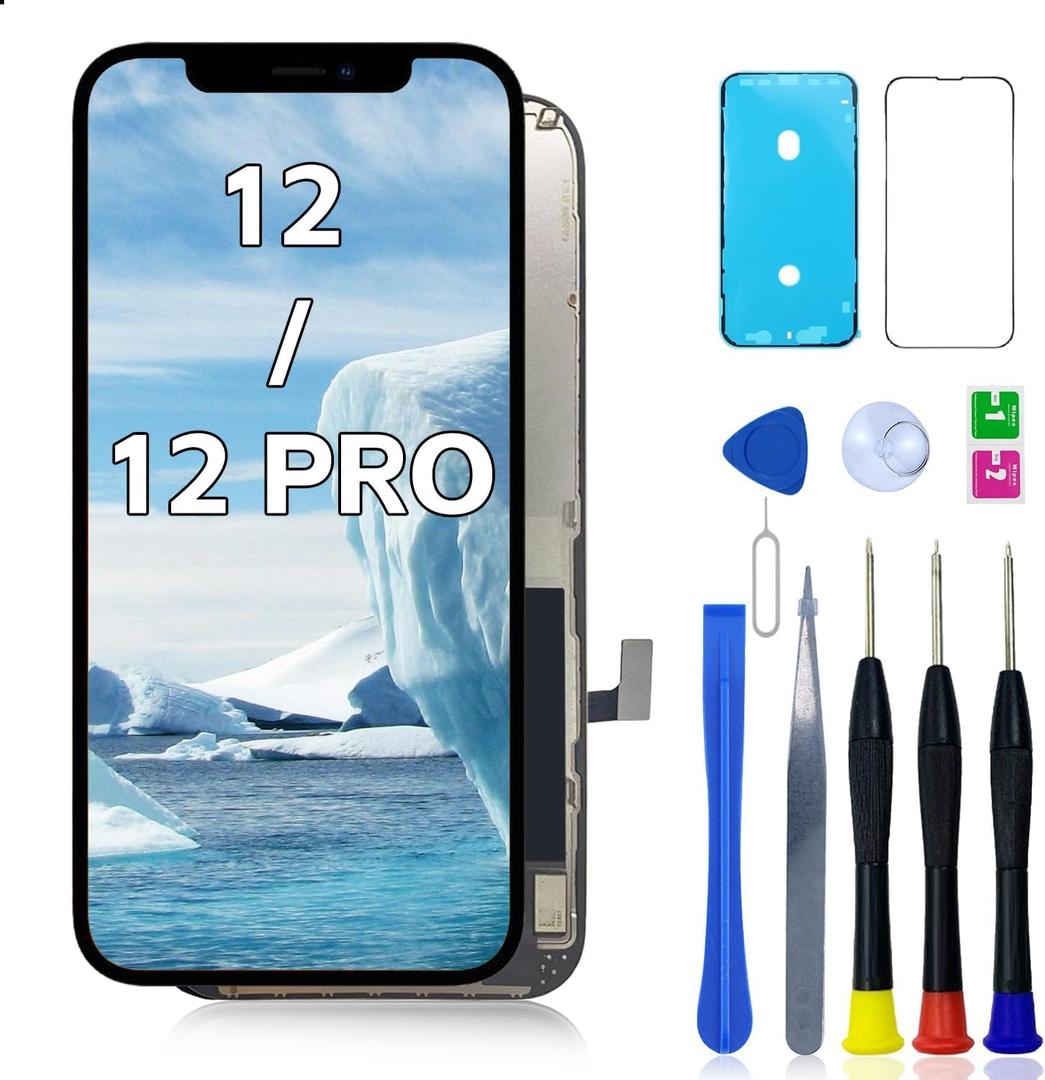 for iPhone 12/12 Pro Screen Replacement 6.1 inch LCD for A2172, A2402, A2404 A2403, A2341, A2406, A2408 3D Touch LCD Display Digitizer Touch Screen Assembly with Repair Tools Parts