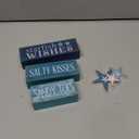 Yuntau 4 Pcs Summer Table Decorations Beach Tiered Tray Decor Starfish Coastal Rustic Wooden Block Sign Stacked Book Nautical Table Centerpiece for Farmhouse Home Living Room Office Desk Shelf Mantel