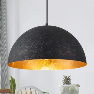 15.7" Farmhouse Pendant Light,Black with Gold Grain Industrial Large Dome Light Fixture,Adjustable Vintage Chandelier for Kitchen Island,Dining Room,and Bedroom