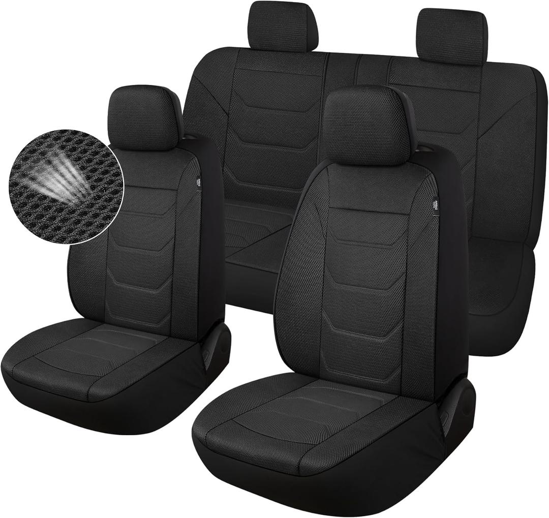 3D Air Mesh Car Seat Cover Full Sets Washable and Breathable Premium Cloth Automotive Vehicle Seat Covers for Cars Interior, Universal Fit for Most Cars, Sedan, Truck, SUV(Black)