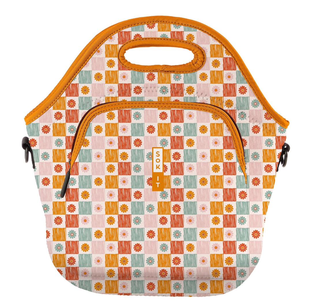 Sok It Lunch Tote Zippered Bag Insulated Neoprene Caddy (Boho Floral, X-Large 6.5 Quart Lunch Tote)