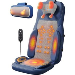 Rainwolf Shiatsu Neck and Back Massage Cushion with Heat - 4D Deep Tissue Kneading Full-Back Massager for Relief Fatigue, Adjustable Intensity & Height, for Office Chair & Home