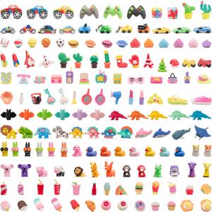 156pcs 3D Cute Kids Erasers, Random Desktop Pet Toys Gifts, Classroom Rewards Kids Party Gifts, Various Styles Such as Animals, Food, Plants, Space, Princess, Sports, Halloween, Christmas
