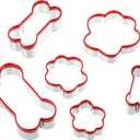 Dog Bone Cookie Cutters for Treats 6 Size Dog Bone & Paw Cookie Cutters, Stainless Steel Biscuit Mold with Soft PVC Cover Coated