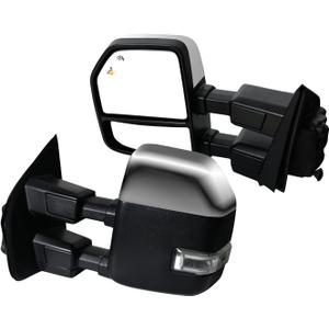 AERDM New Pair Towing Mirror Chrome Cap with Temperature Sensor Fit Ford Super Duty F-250 F-350 F-450 F-550 Pickup Truck 2017 2018 2019 with Blind Spot w/Turn Signal and Auxiliary Lamp