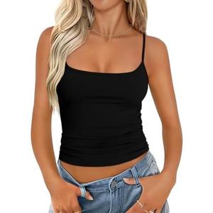 Elesomo Womens Tank Tops Sleeveless Square Neck Double Lined Shirts Casual Tight Fit Tanks XXL