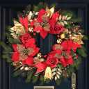 Christmas Wreaths for Front Door,Winter Wreaths for Indoor and Outdoor Christmas Decorations,Christmas Door Wreath with Red Christmas Flowers and Golden Ball,Pine Cones for Christmas Decor (24 inch)