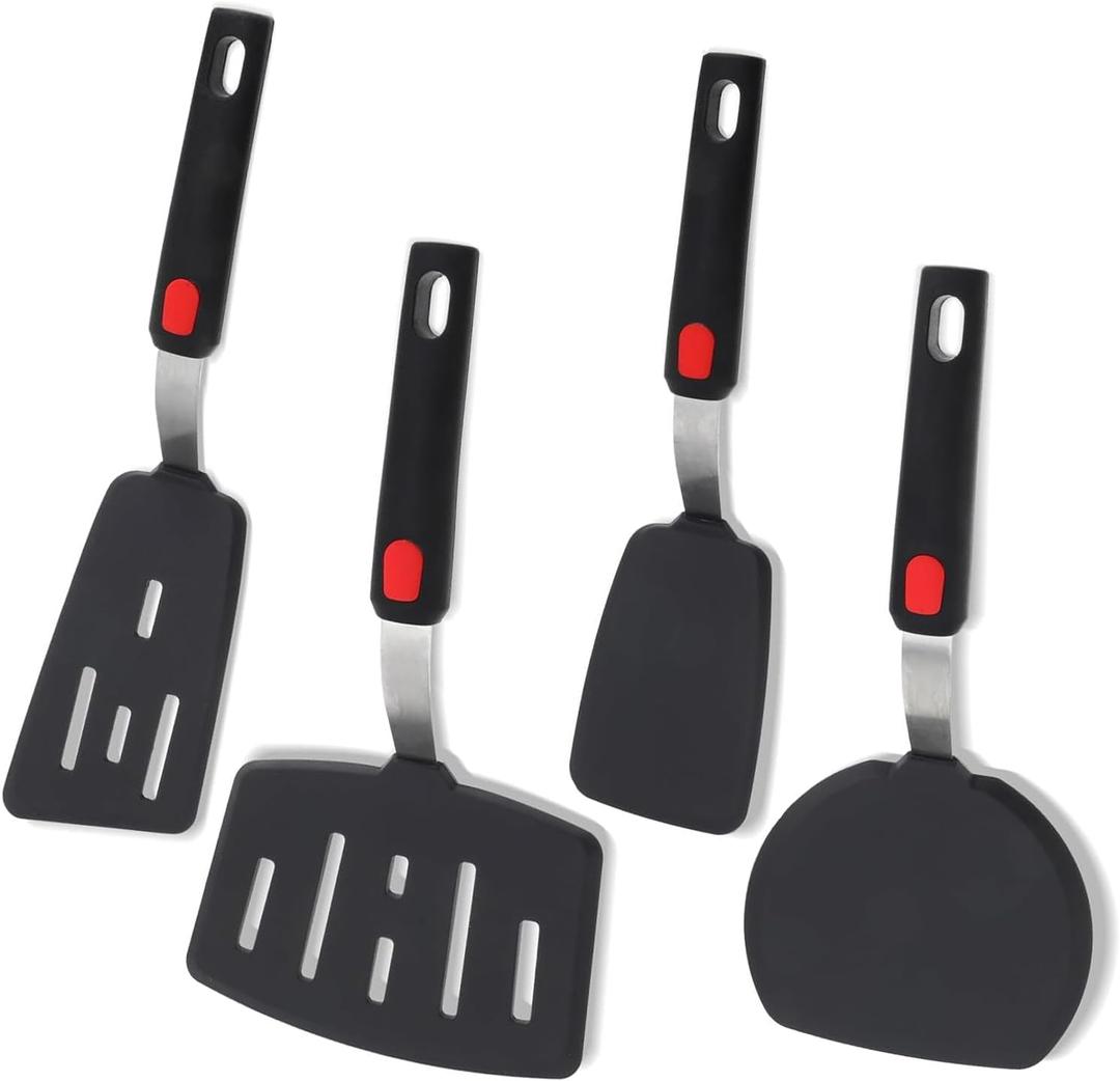 Silicone Spatula Turner Set of 3, Wiztoynia 600F Heat Resistant Cooking Spatulas for Nonstick Cookware, BPA Free Rubber Spatula Large Kitchen Utensils Set for Egg, Pancake, Burger, Fish