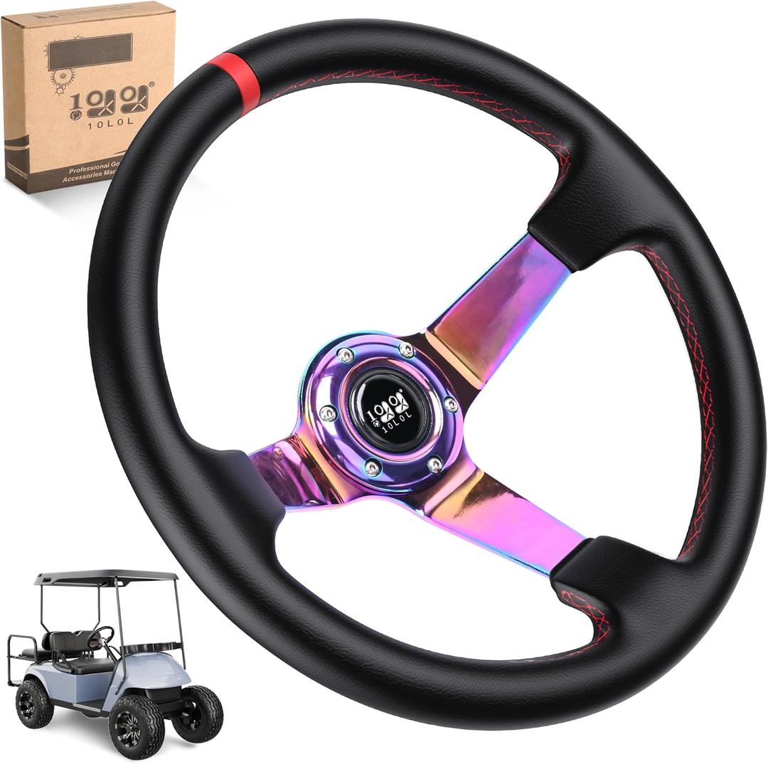 10L0L Golf Cart Steering Wheel, Universal Design Fit for Yamaha, EZGO RXV & TXT, Club Car DS, Club Car Precedent Tempo, Most Golf Cart (Color Coal Black)