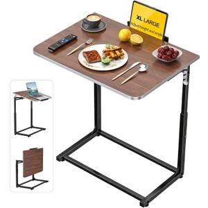 Tv Tray Table,Extra Large Dinner Food Tray Table,Couch & Bed Eating Desk,Heavy Duty Folding Laptop Side Table with 8Height&90 Tilt Adjustable,C-Shaped End Table with Phone/Tablet Slot Walnut