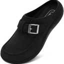 JOINFREE Womens Wide Suede Clogs Zero Drop Potato Shoes Diabetic Mules for Swollen Edema Comfort Slip on Clog Slippers with Adjuatable Buckle Indoor & Outdoor Use, Size 43