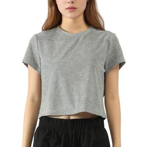 CLSEN Women's T-Shirts Short Sleeve Cropped Tee Crewneck Basic Relaxed Fit Towel Casual Top (Gray)