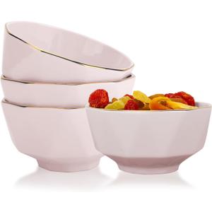 Diamond Small Bowls, 4.5inch 10oz Yogurt & Dessert Bowls, 4pcs Gold-Plated Ceramic, Perfect for Snacks & Dipping Sauces, Serves 4 