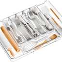 Yieach Large Clear Expandable Silverware Drawer Organizer for Kitchen,BPA FREE Adjustable Utensil Drawer Organizer and Silverware Tray,Plastic Flatware Organizers,Cutlery,Knife,Fork and Spoon Holder