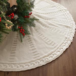 48 Inch Christmas Tree Skirt: Braided Cable Knit Tree Skirt for 7.5FT Tree, Cream White Tree Skirt, Vintage Tree Skirts, Rustic Farmhouse Christmas Decorations (Medium)