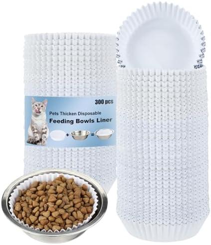 Hushee 250 Pcs Pet Disposable Feeding Bowls Liner Bulk Cat Food Bowls Small Paper Liner for Small Dogs Cats Dish Wet Food Feeding Station, 4 x 1.2 Inch