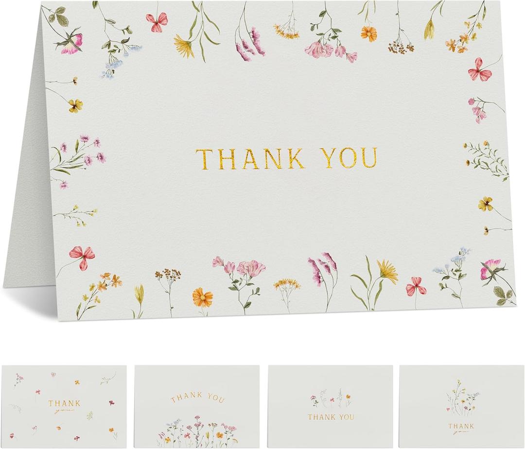 Beautiful Thank You Card Set With Envelopes and Stickers - Set of 20 Elegant Blank Cards For Personalized Notes - Perfect Bulk Stationary Set For All Occasions incl. Weddings, Business & Baby Showers