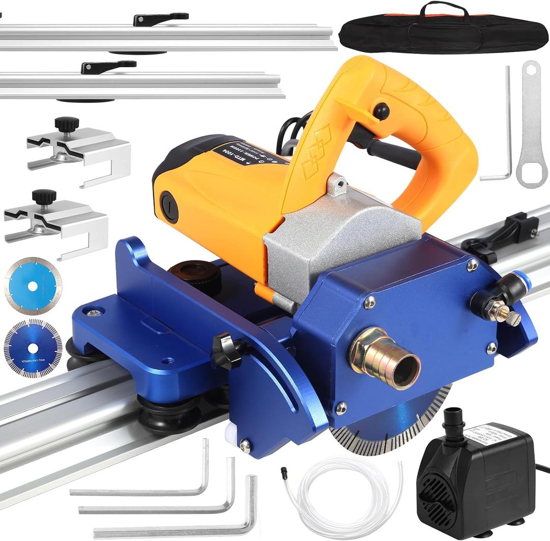 Electric Orbital Tile Cutter, 2300W Angle Grinder 8000RPM, 71" Cutting Length, Wet & Dry Blades, Bevel & Chamfer, Dual 1.05m Tracks with Suction Cups & Clamps, Water Pump & Tool Bag