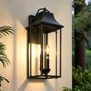 Lifora Hay 21 inch Large Outdoor Wall Sconce, 3-Light Front Porch Lantern, Waterproof E12 Wall Light Fixture, Tempered Glass Lamp Shade, Outside House Lighting for Patio Garage Entryway