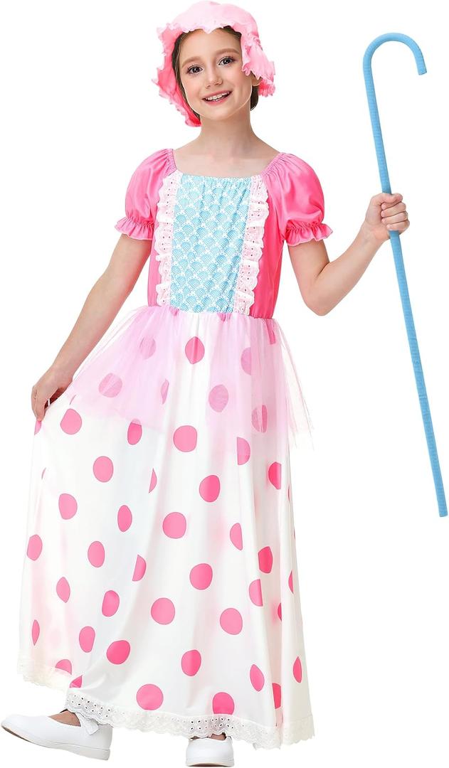 Halloween Pink Princess Dress Cute Polka Dot Print Maxi Dresses XS-2XL (5-6 Years)
