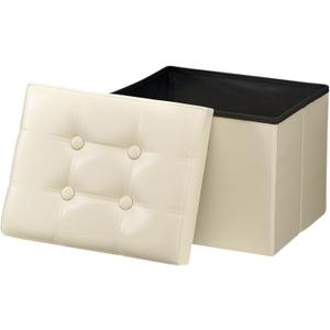 Storage Ottoman, Folding Foot Stool with Thicker Foam Padded Seat Small Leather Storage Ottoman Bench Foot Rest for Living Room Foldable Coffee Table 17x13x13in,Beige