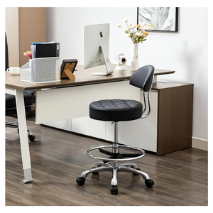 FIRAVOE Ergonomic Drafting Chair (Adjustable Height 20-27 inch) (Quiet Wheels and Aluminum Base) Black Work Stools with Wheels (Black)