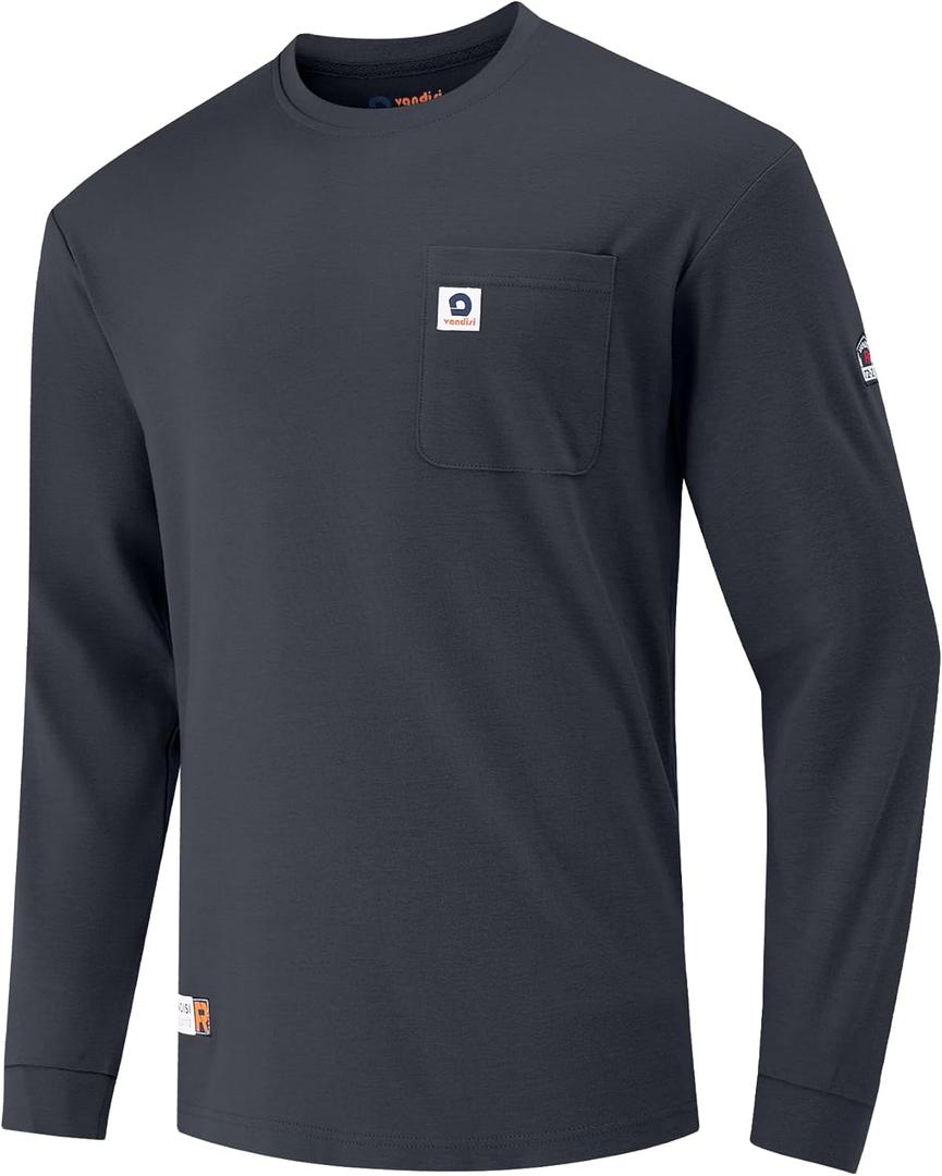 FR Shirts for Men 6.5oz Lightweight Fire Resistant Shirts for Men Long Sleeve NFPA2112/CAT2 (Black, L)
