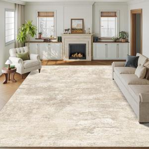 6x9 Washable Rug Living Room Rugs, Modern Abstract Area Rug Indoor Floor No Slip Large Rug for Bedroom, Foldable Soft Low Pile Carpet (Beige,6'x9')