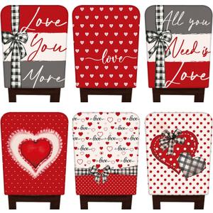 6 Pcs Valentines Day Chair Covers Valentines Dining Chair Back Covers Red Heart Love Buffalo Plaid Room Slipcovers Washable Seat Protector for Kitchen Home Anniversary Wedding Decorations