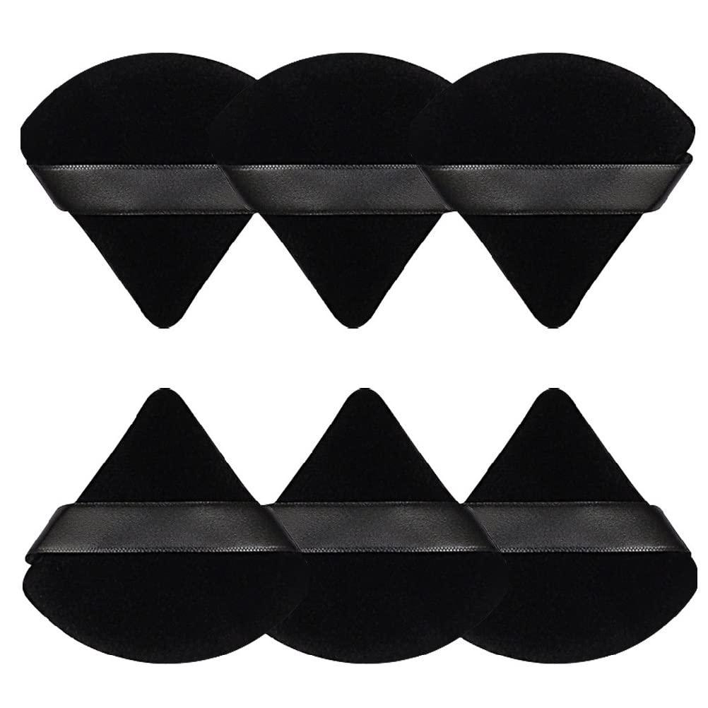 Pimoys 6 Pcs Powder Puff, Face Soft Triangle Makeup Puff Velour Makeup Sponge for Loose Powder (Black)