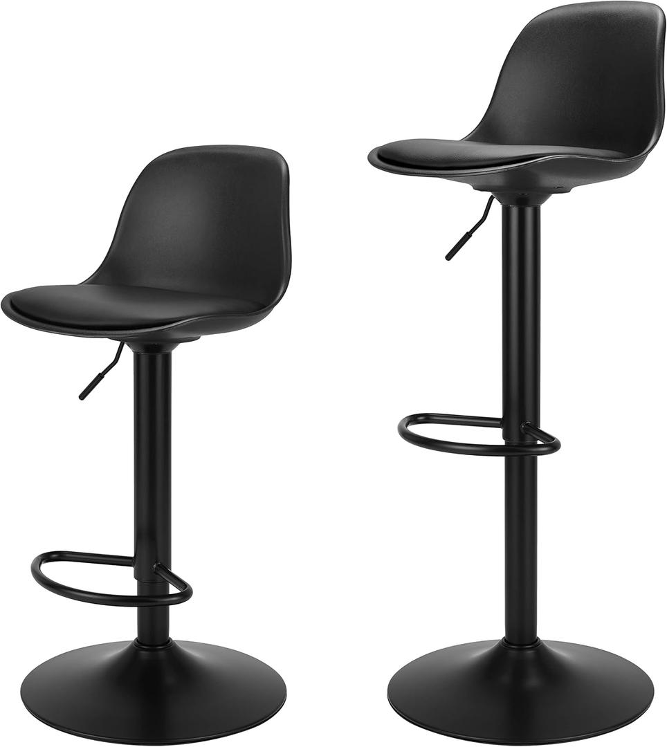 Bar Stools Set of 2, Swivel Barstools with Footrest and Ergonomic PP Back, Counter Height Adjustable Modern Counter Stools for Kitchen, Black