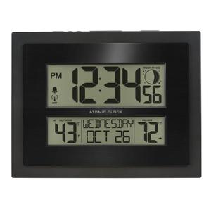 La Crosse Technology 513-75624-INT Digital Atomic Clock with Outdoor Temperature and Moon Phase,Black