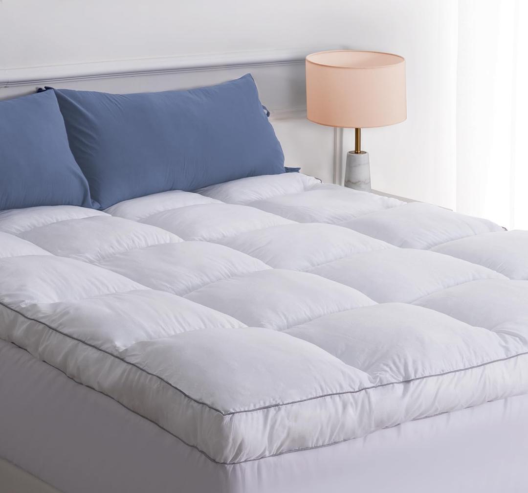 Marine Moon Mattress Topper Queen, Cooling Plush Bed Thick Pillow Top Pad, Hotel Quality Down Alternative for Queen Size with Deep Pocket, Soften Hardened Bed