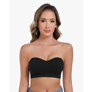 ANGOOL Strapless Bras for Women Wirefree Non-Slip Tube Top Invisible Bralette Seamless Padded Bandeau Bra, M
