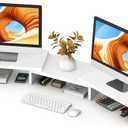 TAVR Furniture Dual Monitor Stand Riser, Computer Monitor Stands for 2 Monitors, Extra Long Multifunctional Desktop Organizer Riser for Computer, Laptop, PC, Printer, TV, Max 43.3" Length, White