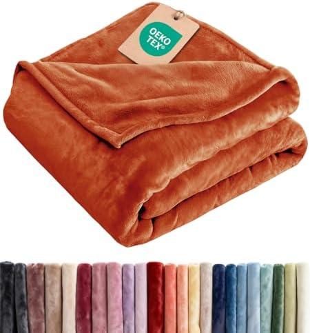 Ultra Soft Fleece Blanket King Size - Flannel Fleece Luxury King Blanket - Lightweight for Couch Bed Chair - Thick, Warm and Breathable - All Season Cozy, Anti-Static Microplush Bedding, Burnt Orange