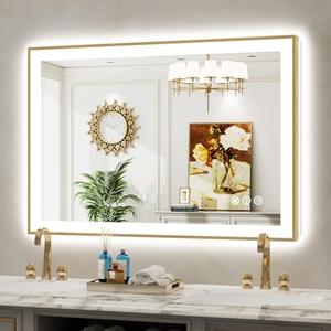 Amazon.com: YEELAIT 44x30 Inch LED Bathroom Mirror with Lights (Front Lit and Backlit) Gold Framed Lighted Vanity Mirror for Bathroom Wall Dimmable Anti-Fog Memory Tempered Glass Horizontal/Vertical : Home & Kitchen
