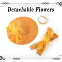 dressfan Wide Brim Fascinator Derby Hats for Women,20s Linen Detachable Flowers Big Fascinator Hat with Headband for Derby Church Wedding Tea Party,X38-Yellow
