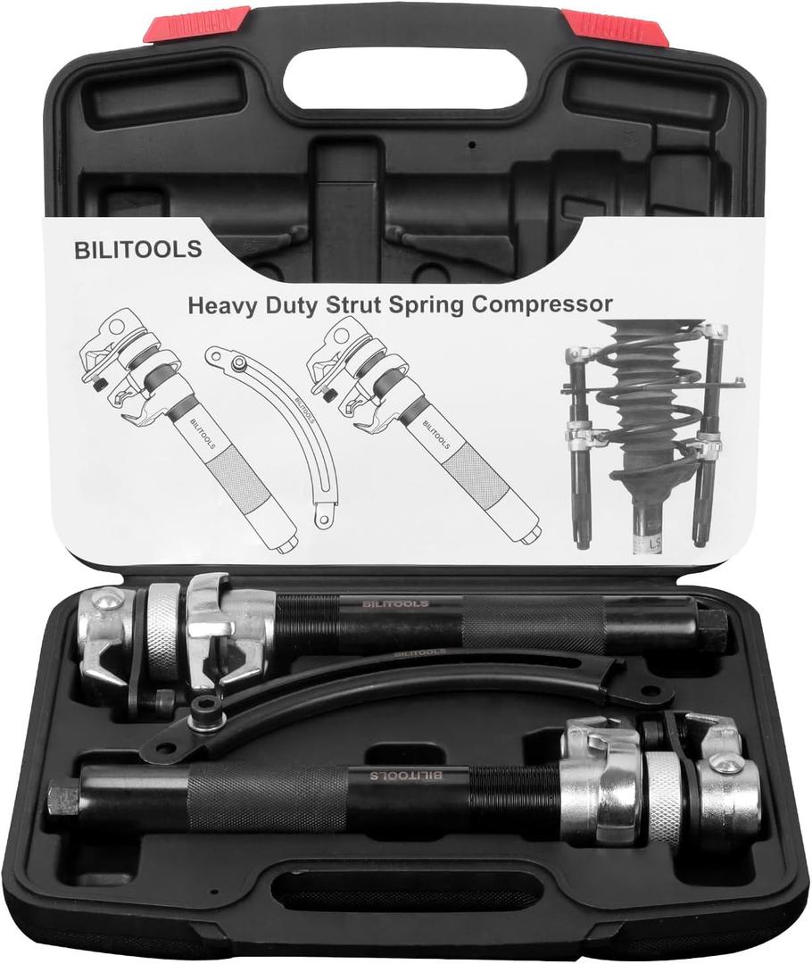 BILITOOLS 2-Piece Coil Spring Compressor Tool Heavy Duty Macpherson Strut Spring Compression Set with Safety Jaws and Holder, Max Load.2645LB