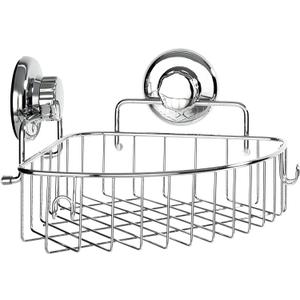 Corner Shower Caddy with Suction Cups and 3M Adhesive Mounting Discs for Porous Surfaces - Stainless Steel Basket for Bathroom Storage (Chrome)